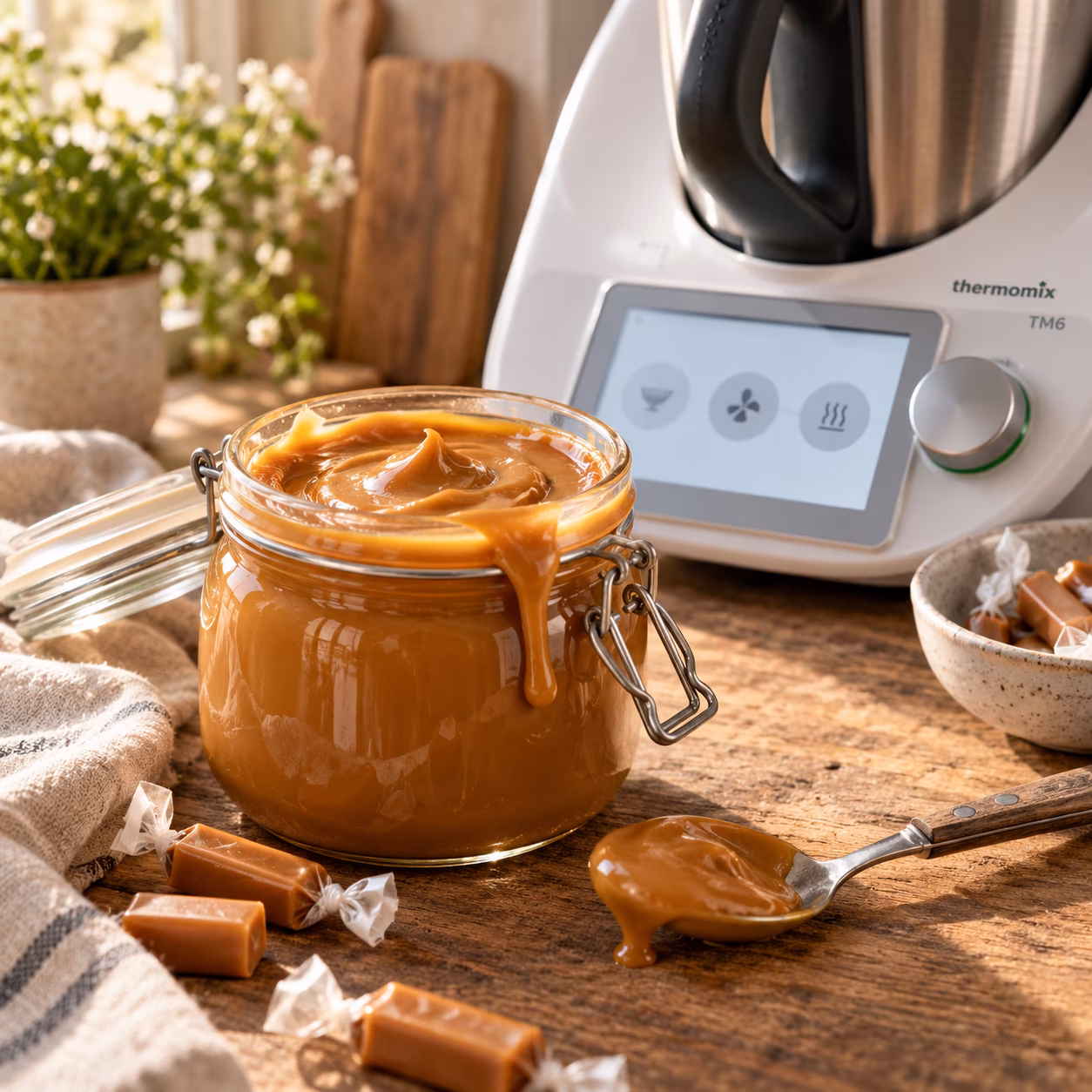 Pâte à tartiner aux Carambars Thermomix dans un pot en verre